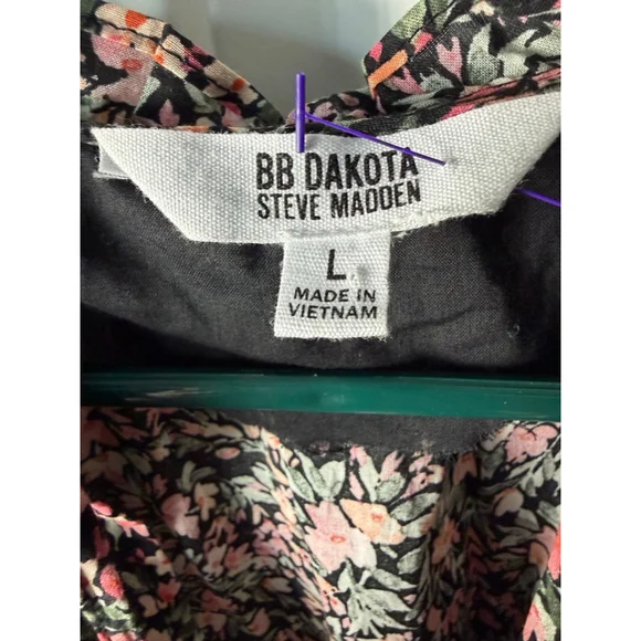 BB Dakota Steve Madden Floral Mini Dress L Black Pink - Picture 3 of 8
